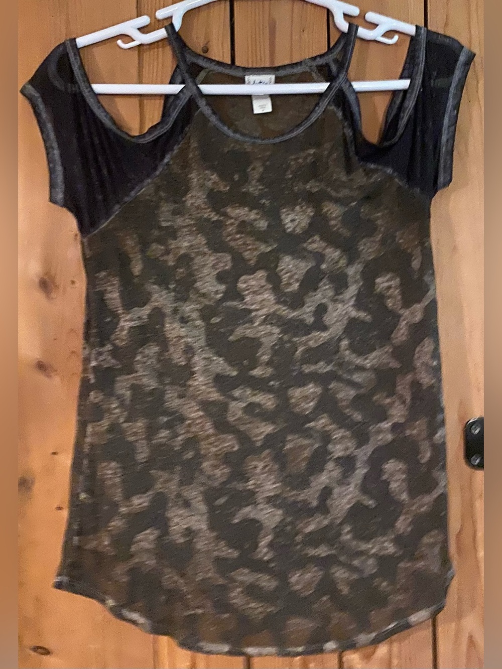 Daytrip Olive Green Animal Print Cold-Shoulder Tee